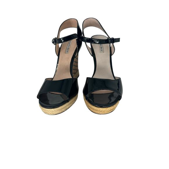 Charles David Black Patent Leather Wedge Cork Sandal sz 9.5 - Picture 4 of 9